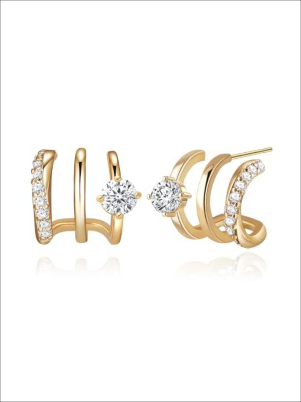 14K Gold Plated Hoop Earrings for Women Triple Huggie Illusion Stud